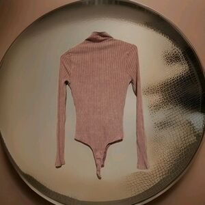 FP Movement By Free People Washed Pink Ribbed Long Sleeve Bodysuit Sz L